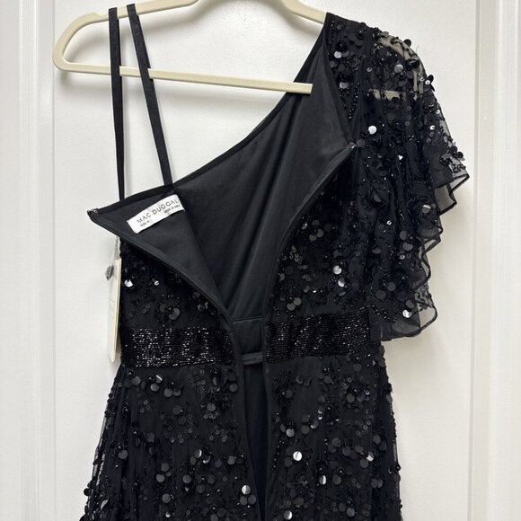 Mac Duggal Size 4 Black 93687 One Shoulder Beaded Asymmetrical Hem Gown Dress - Picture 11 of 12